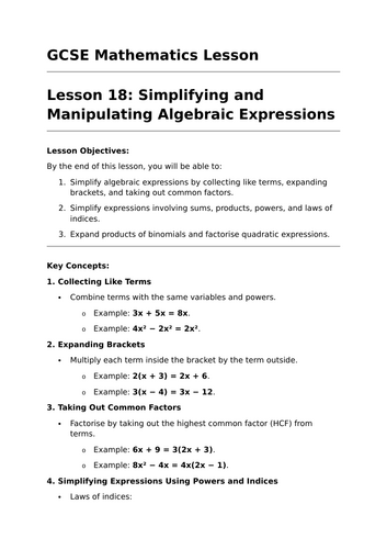 Manipulating Algebraic Expressions - GCSE Maths Lesson