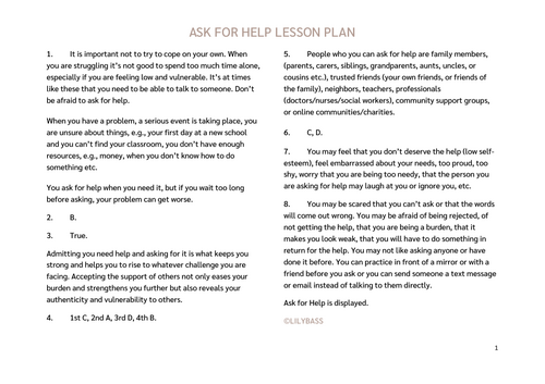 Ask for Help Worksheet, Display and Lesson Plan (US) | Teaching Resources