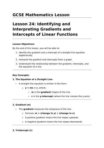 Gradients and Intercepts of Linear Functions - GCSE Maths Lesson