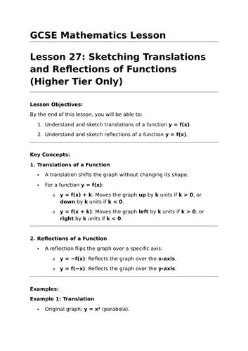 Translations and Reflections - GCSE Maths Lesson