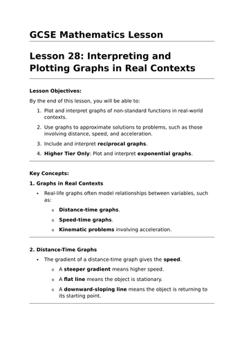 Graphs in Context - GCSE Maths Lesson