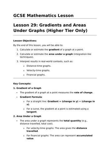 Gradients and Areas Under Graphs - GCSE Maths Lesson