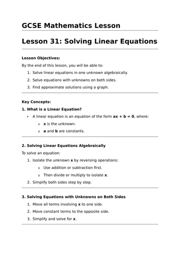 Solving Linear Equations - GCSE Maths Lesson