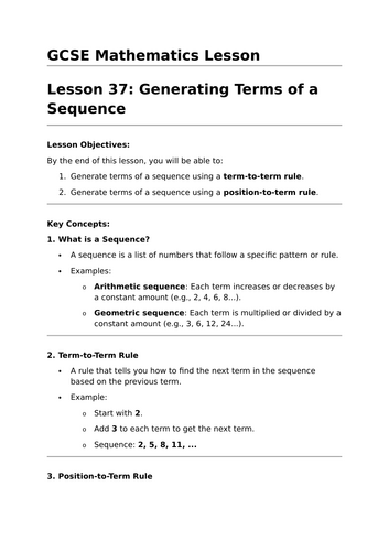 Generating Terms of a Sequence - GCSE Maths Lesson