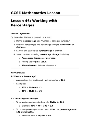 Working with Percentages - GCSE Maths Lesson