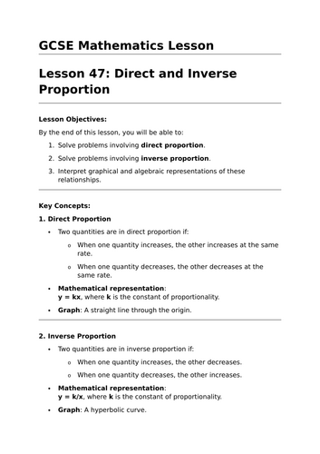 Direct and Inverse Proportion - GCSE Maths Lesson