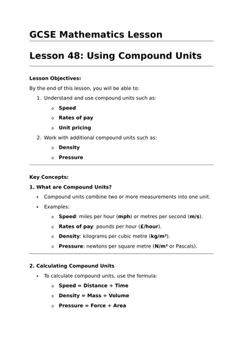 Using Compound Units - GCSE Maths Lesson