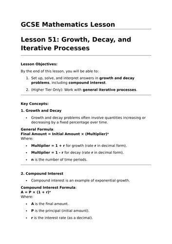 Growth, Decay, and Iteration - GCSE Maths Lesson