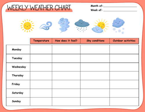 Weekly Weather Chart For Kids | Weather Tracker Worksheet | Teaching ...