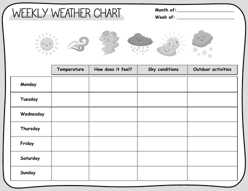 Weekly Weather Chart For Kids | Weather Tracker Worksheet | Teaching ...