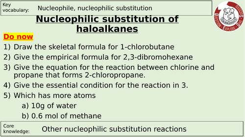 Nucleophilic substitution of haloalkanes