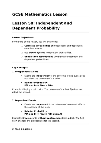 Independent and Dependent Probability - GCSE Maths Lesson