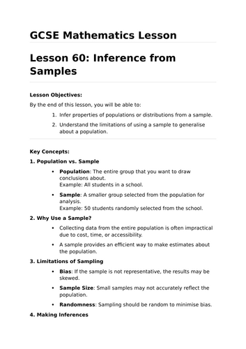 Sample Inferences - GCSE Maths Lesson