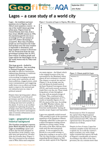 Edexcel/AQA GCSE Geography - Urbanising World Lagos Work Booklet ...