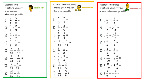 Fraction Subtraction Practice Differentiated Math Resource Teaching