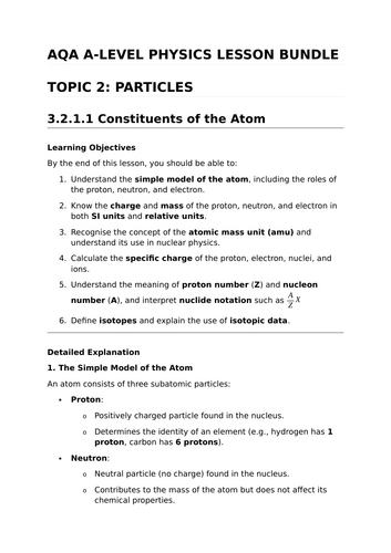 PARTICLES - Complete Lesson Bundle for AQA A-Level Physics