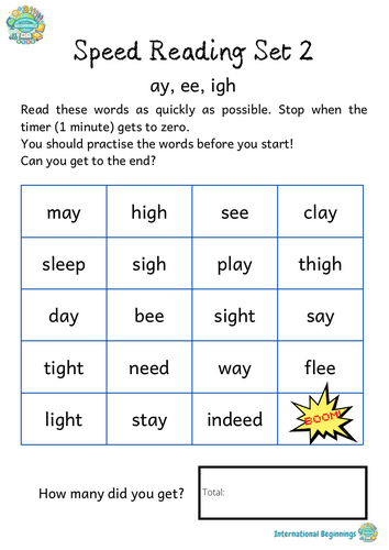 PHONICS  - Speed Reading Booklet SET 2 (ay, ee, igh) - International Beginnings