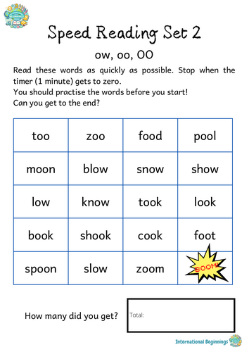 PHONICS - Speed Reading Booklet SET 2 (ow, oo, OO) - International Beginnings