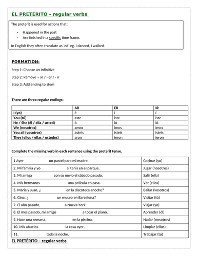 Spanish grammar focus: the preterit past