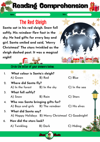 Reading Comprehension | Year 1 | Christmas Pack 5 | Phonics