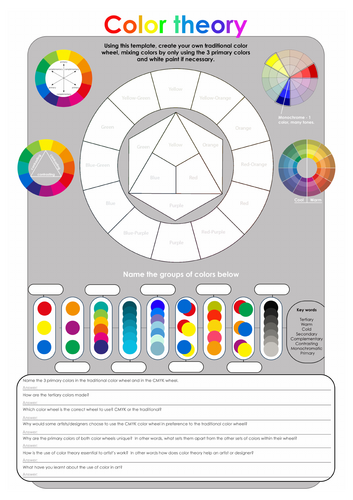 Color Wheel - Color theory worksheet US Spelling | Teaching Resources