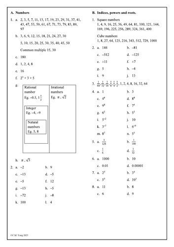 Maths Year 7-9 Revision Book - Numbers | Teaching Resources
