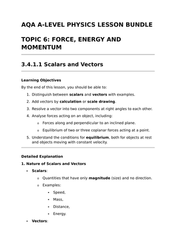 FORCE, ENERGY, AND MOMENTUM - Complete Lesson Bundle for AQA A-Level Physics