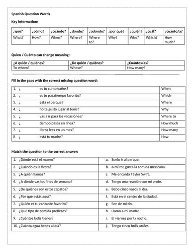 Spanish grammar focus: question words