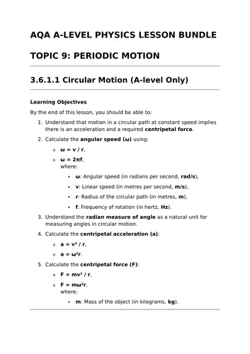 PERIODIC MOTION - Complete Lesson Bundle for AQA A-Level Physics