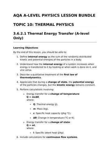 THERMAL PHYSICS - Complete Lesson Bundle for AQA A-Level Physics