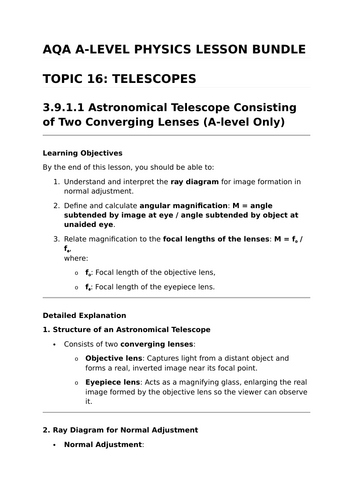 TELESCOPES - Complete Lesson Bundle for AQA A-Level Physics