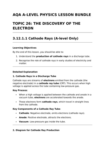 THE DISCOVERY OF THE ELECTRON - Complete Lesson Bundle for AQA A-Level Physics