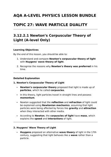 WAVE PARTICLE DUALITY - Complete Lesson Bundle for AQA A-Level Physics