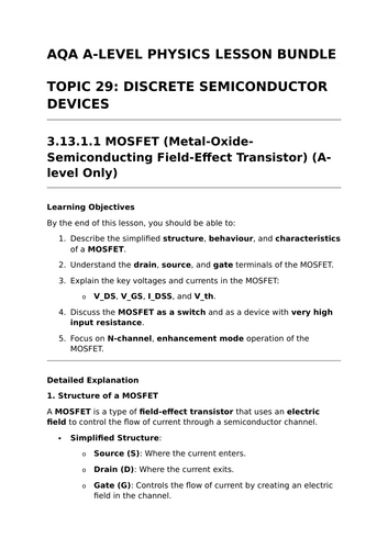 DISCRETE SEMICONDUCTOR DEVICES - Complete Lesson Bundle for AQA A-Level Physics