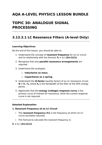 ANALOGUE SIGNAL PROCESSING - Complete Lesson Bundle for AQA A-Level Physics