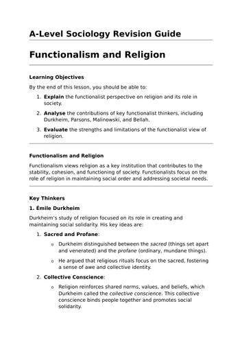 Functionalism and Religion - A-Level Sociology