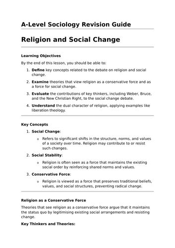 Religion and Social Change - A-Level Sociology