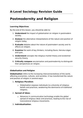 Postmodernity and Religion - A-Level Sociology