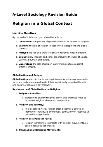 Religion in a Global Context - A-Level Sociology