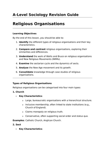 Religious Organisations - A-Level Sociology