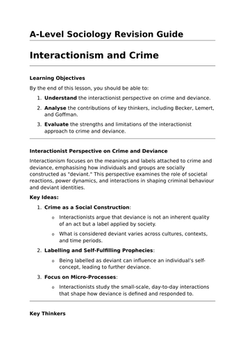 Interactionism and Crime - A-Level Sociology