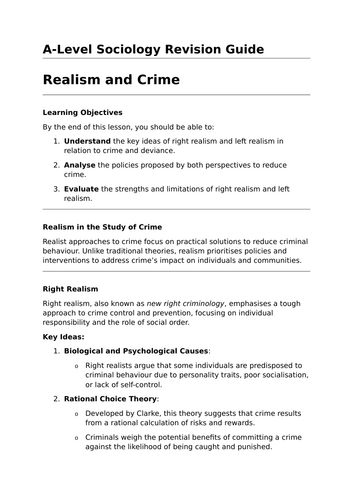 Realism and Crime - A-Level Sociology