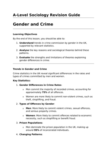 Gender and Crime - A-Level Sociology