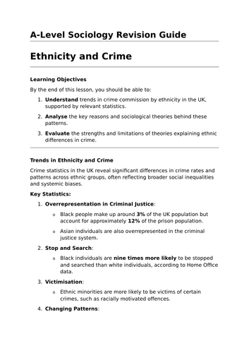 Ethnicity and Crime - A-Level Sociology