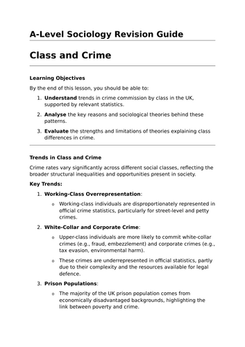 Class and Crime - A-Level Sociology