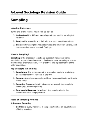 Sampling - A-Level Sociology