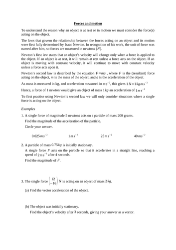 Forces and motion (new A level maths)