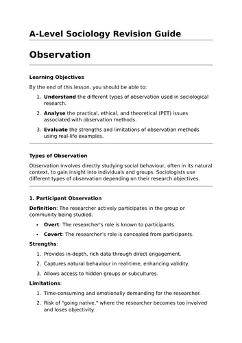 Observation - A-Level Sociology