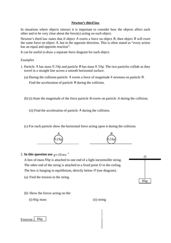 Newton's 3rd law and connected objects (new A level maths)