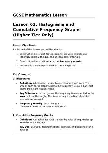 Histograms and Cumulative Frequency Graphs - GCSE Maths Lesson